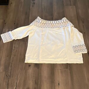NEW Dressbarn Cream Sweater with Patterned Trim